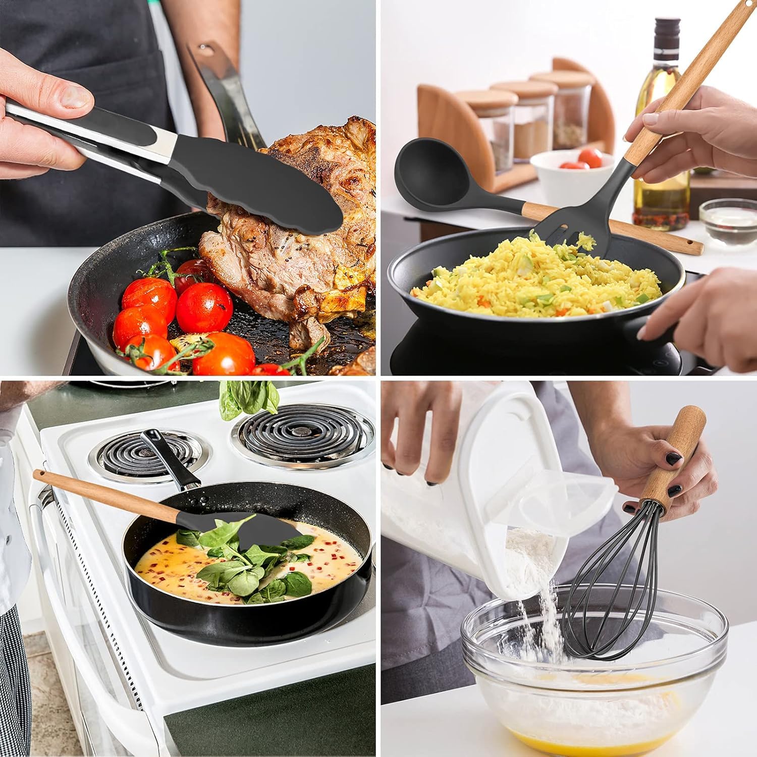 Silicone Kitchen Spatula and Utensils Spoon Set 12-Piece Silicone Kitchen Cooking Utensils Set, Non-Stick Utensils Set Heat Resistant Easy Clean, BPA Free Tools