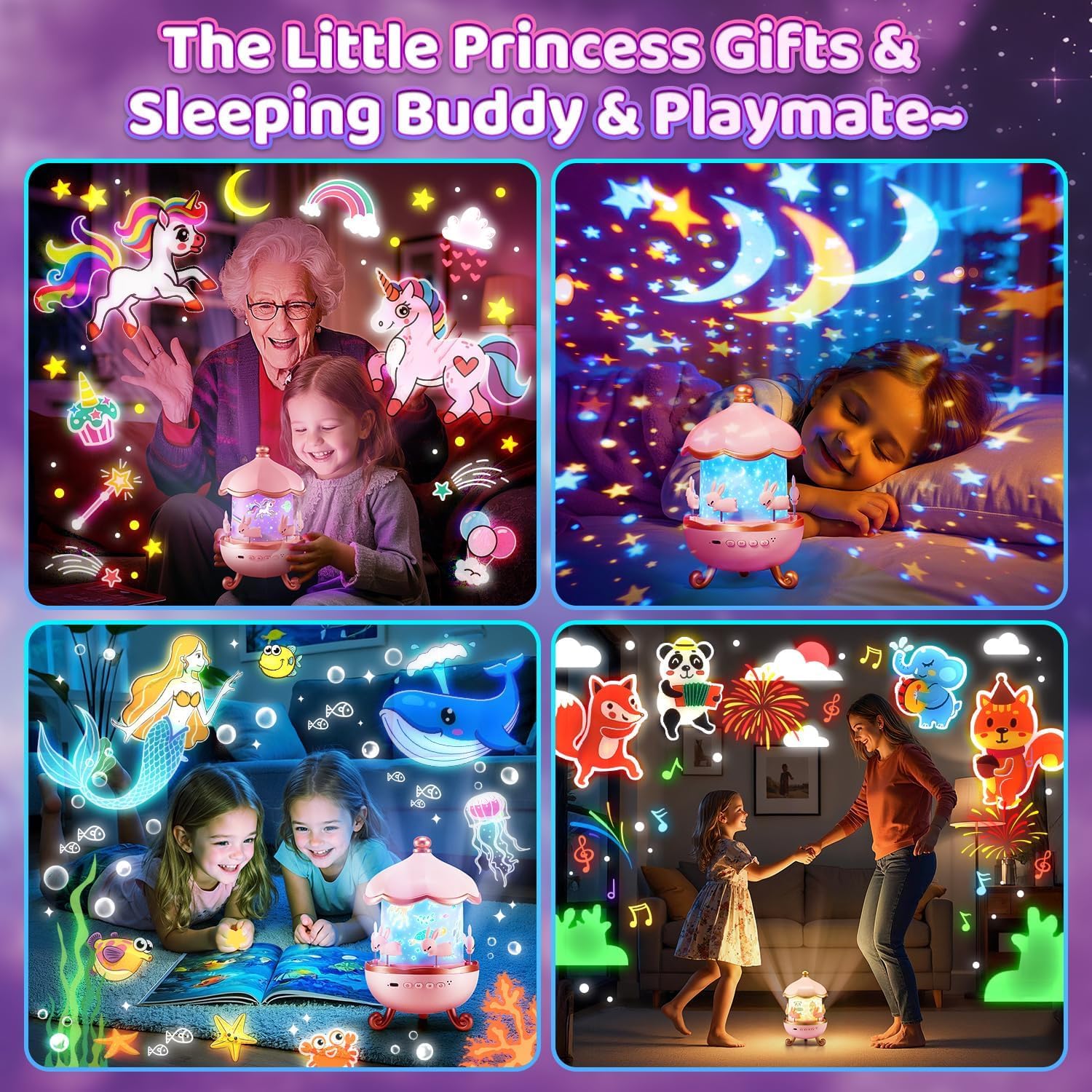 Night Light Cabin Projector Lamp 360° Rotatable LED Night Lamp for Kids Room Decor, Kids Night Lights for Girls Bedroom 6 Film Shade, Star Projector, USB Powered Birthday Gift for Kids