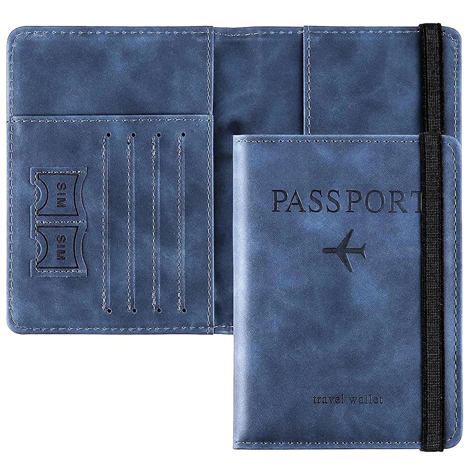 Passport Holder Cover Wallet RFID Blocking PU Leather Travel Document Holder, Card Case Travel Accessories for Women Men (Blue)