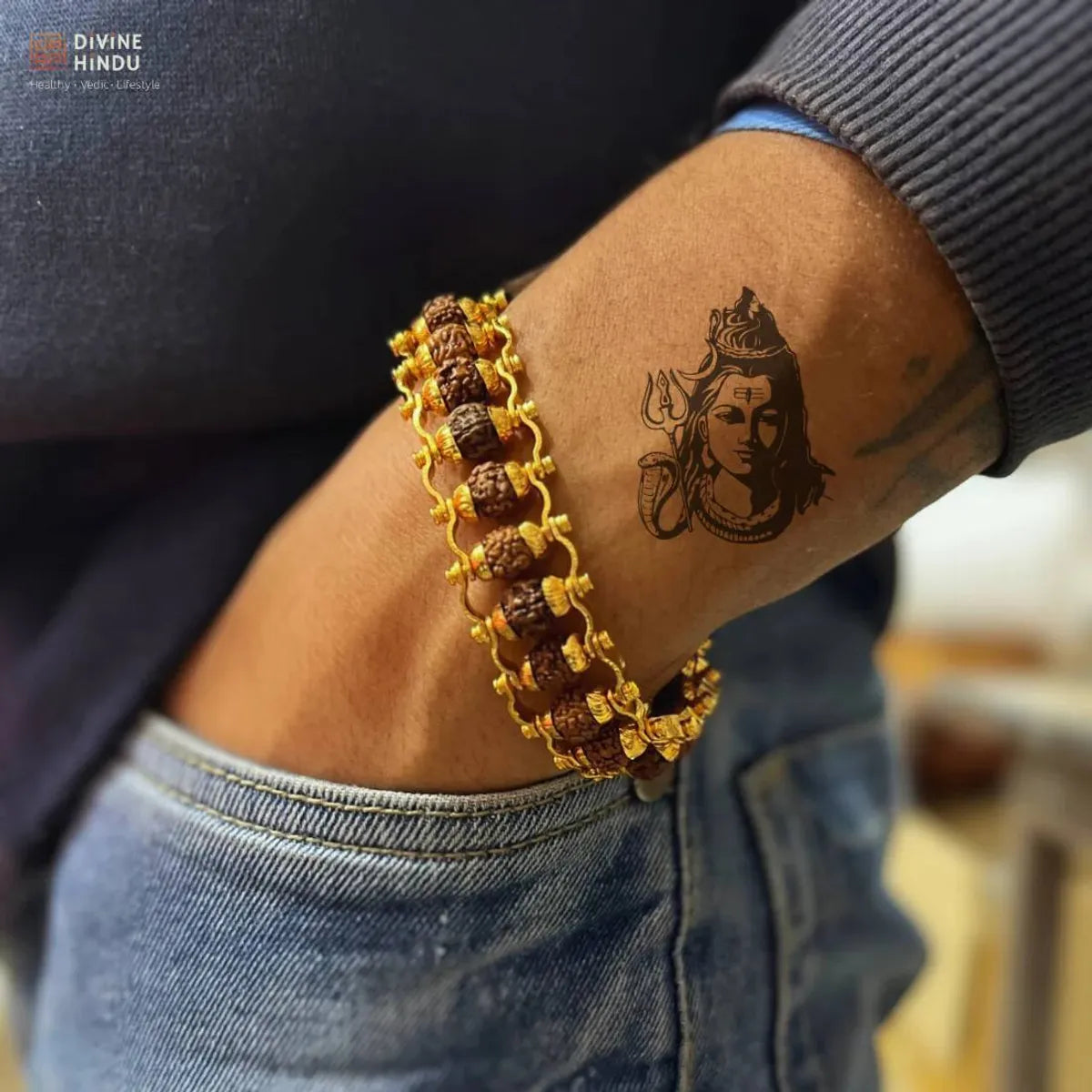 Gold Gold Plated Modern Rudraksha Bracelet