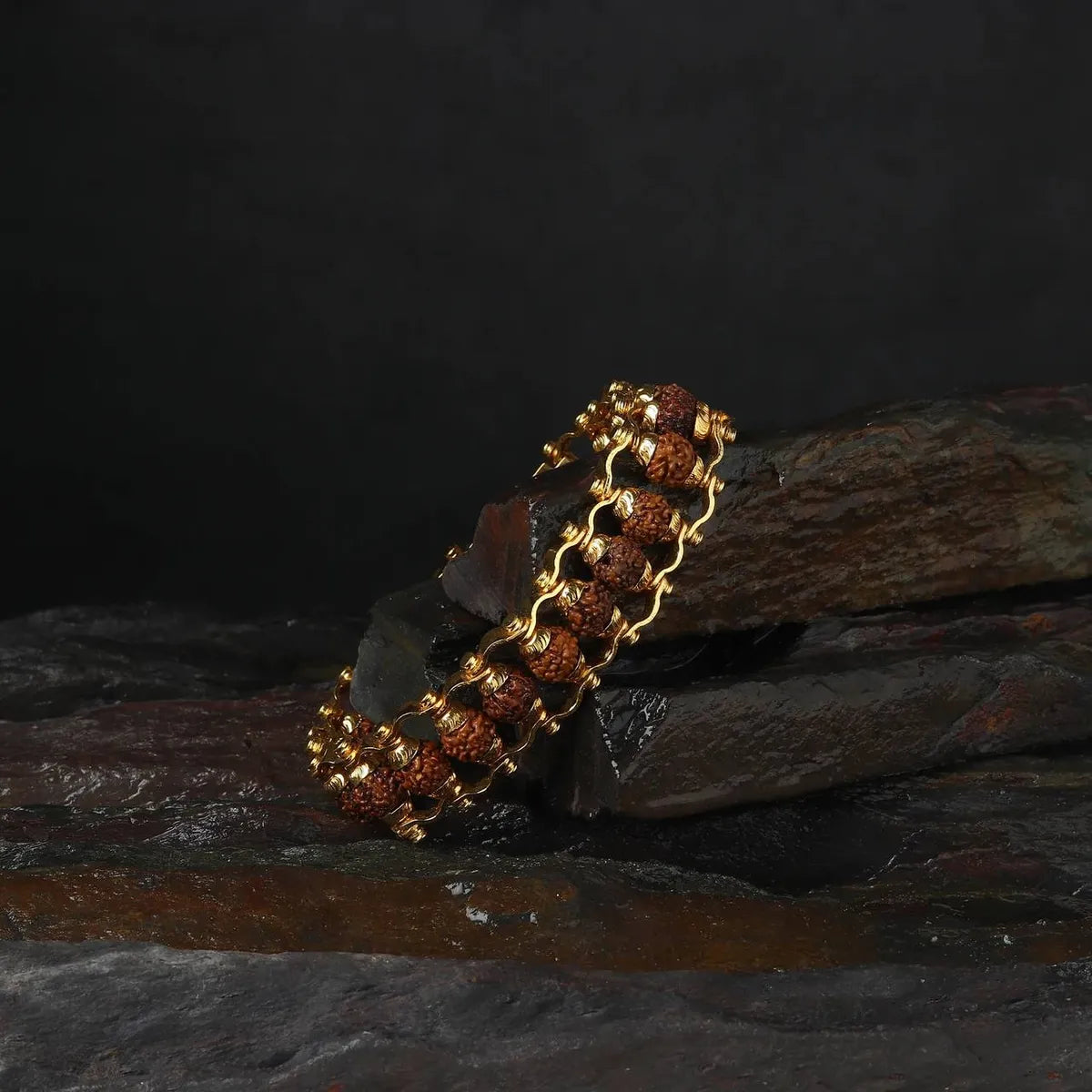 Gold Gold Plated Modern Rudraksha Bracelet