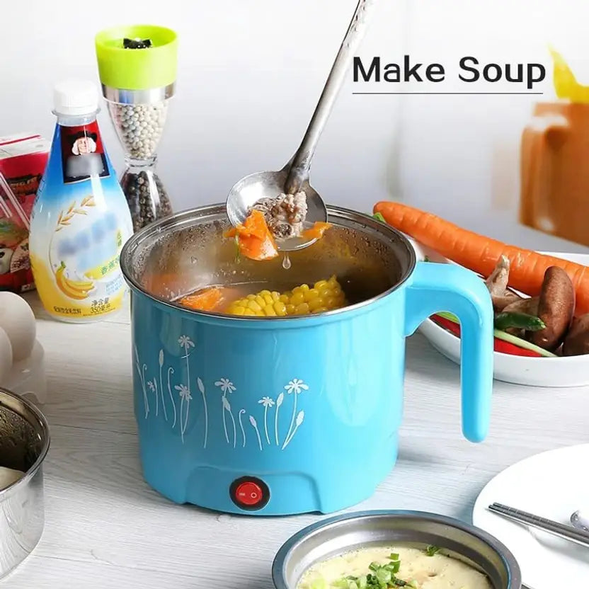 Electric 1.8 Litre Mini Cooker Kettle with Glass Lid Base Concealed Base Cooking Pot Noodle Maker Egg Boiler hot Pot Vegetable and Rice & Pasta PorridgeTravel Cookers and Steamer
