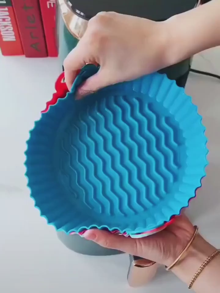 Kitchen 6 Pcs Round Reusable Non-Stick air Fryer Accessories Silicone Coating Pot Basket(Multicolor)