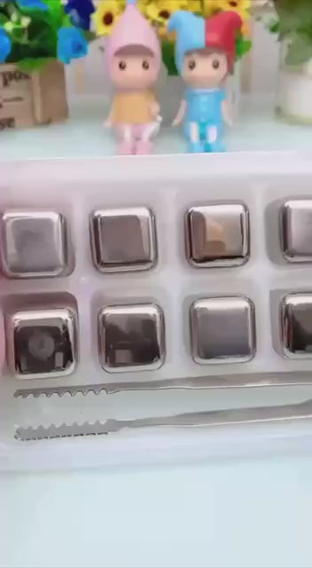 Stainless Steel Whiskey Stones Set – 8 Metal Ice Cubes with Tongs & Storage Tray for Whiskey, Wine, Bourbon, and Cocktails